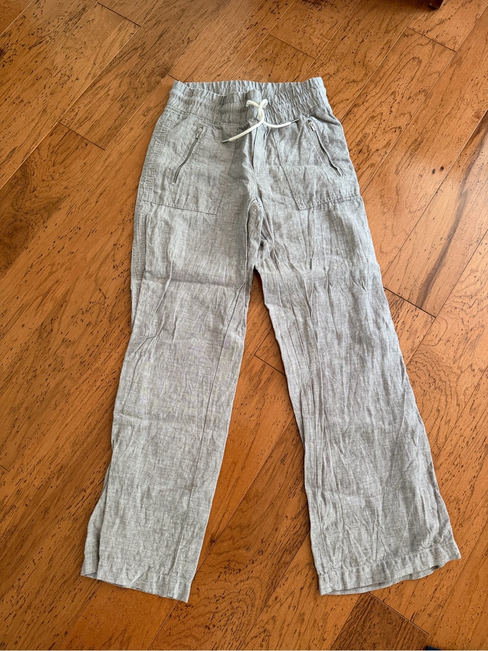 Athleta Light Gray Drawstring Linen Pant